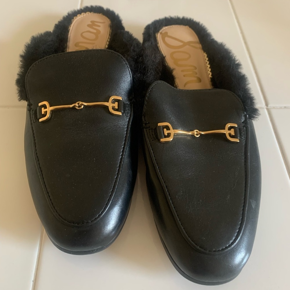 Fur leather slip ons